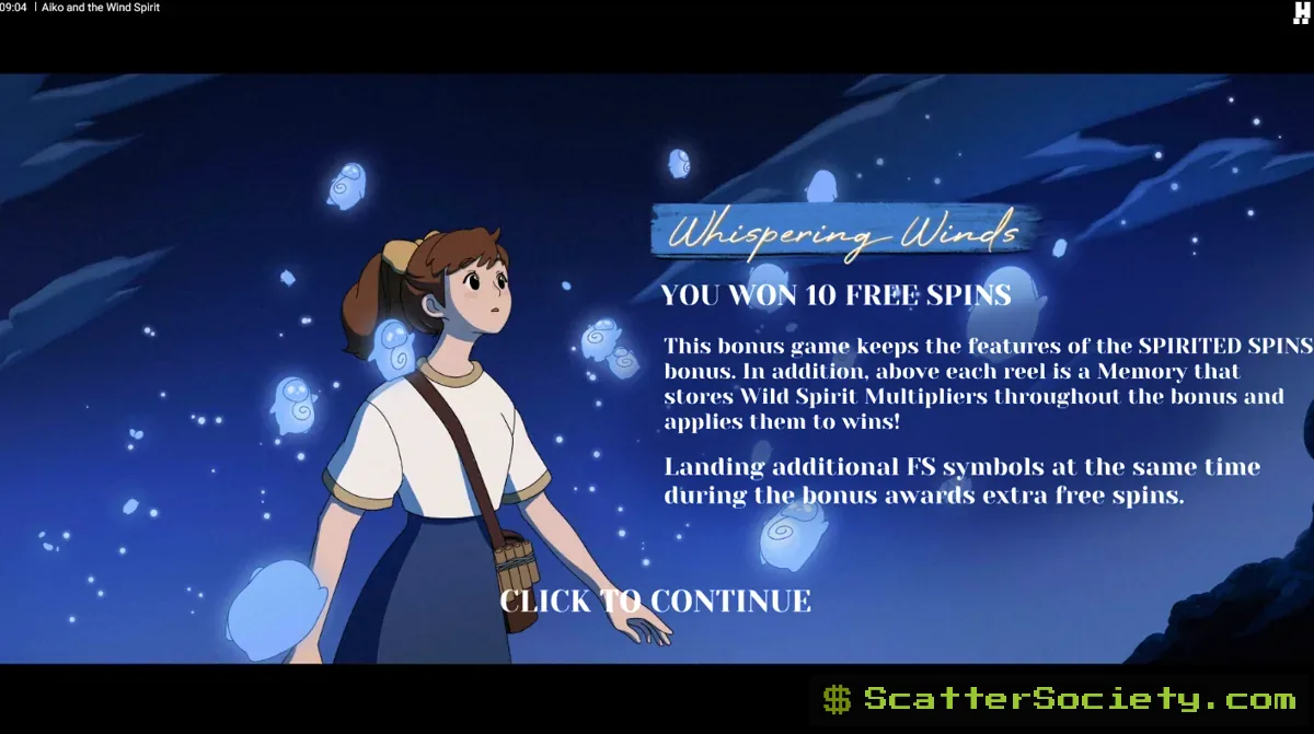 Aiko and the Wind Spirit grid showing a Zephyr Crest symbol nudging multiple Wind Spirits leftward with increased multiplier values