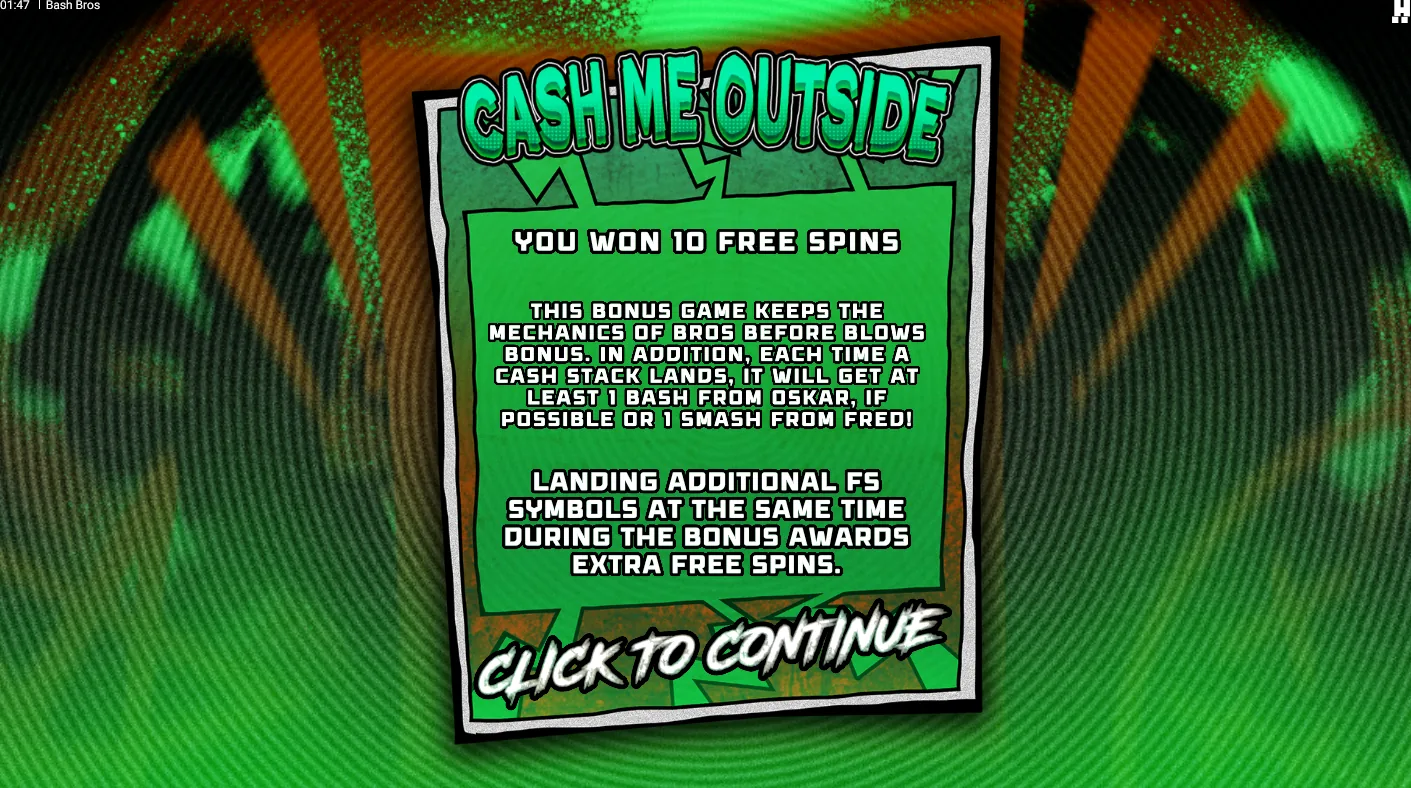 Bash Bros grid showing Oskar removing symbols from the reel to drop new Cash Stacks into place