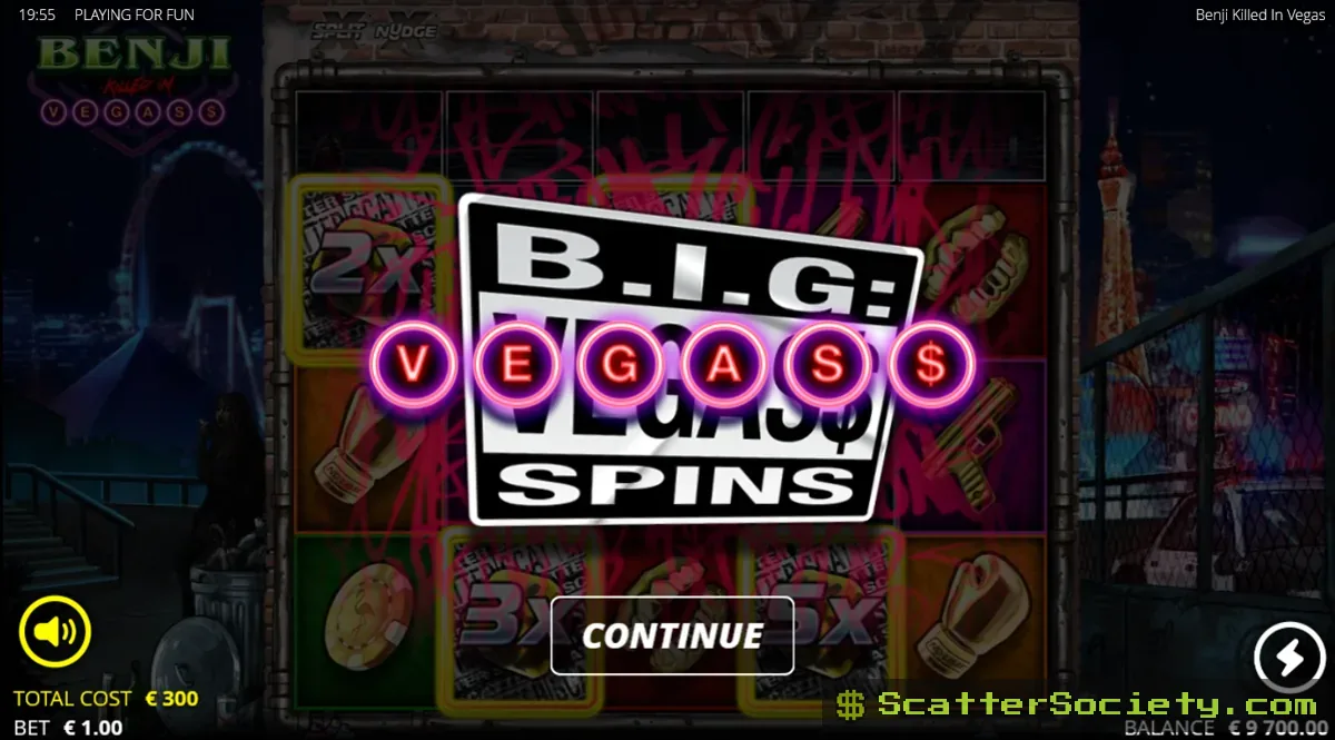 Benji Killed in Vegas grid showing an Enhancer revealing an Overlay Multiplier and xSplit symbol simultaneously