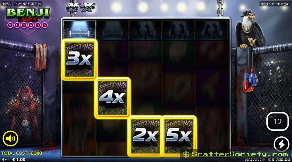 Benji Killed in Vegas B.I.G. Vegas Spins bonus screen showing multiple non-resetting Overlay Multipliers stacking across the grid