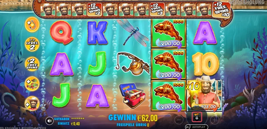 Big Bass Splash 1000 free spins reel showing accumulated bonus multiplier banners