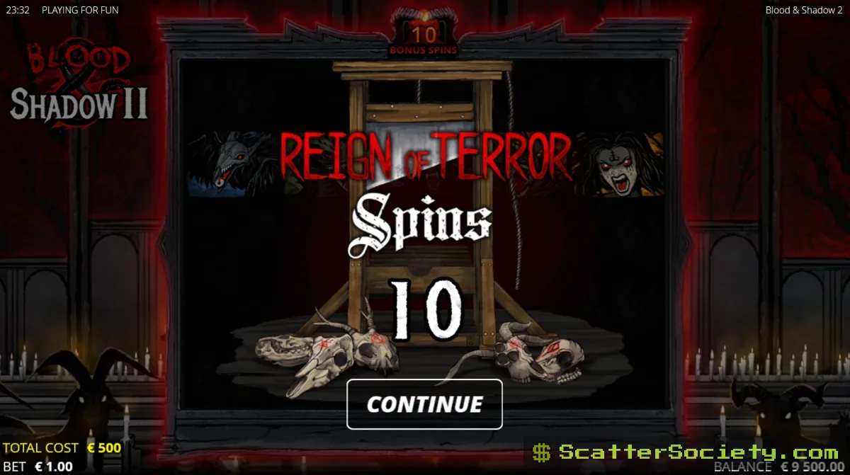 Blood and Shadow 2 grid showing a Dagger xSplit symbol splitting an entire row of matching symbols