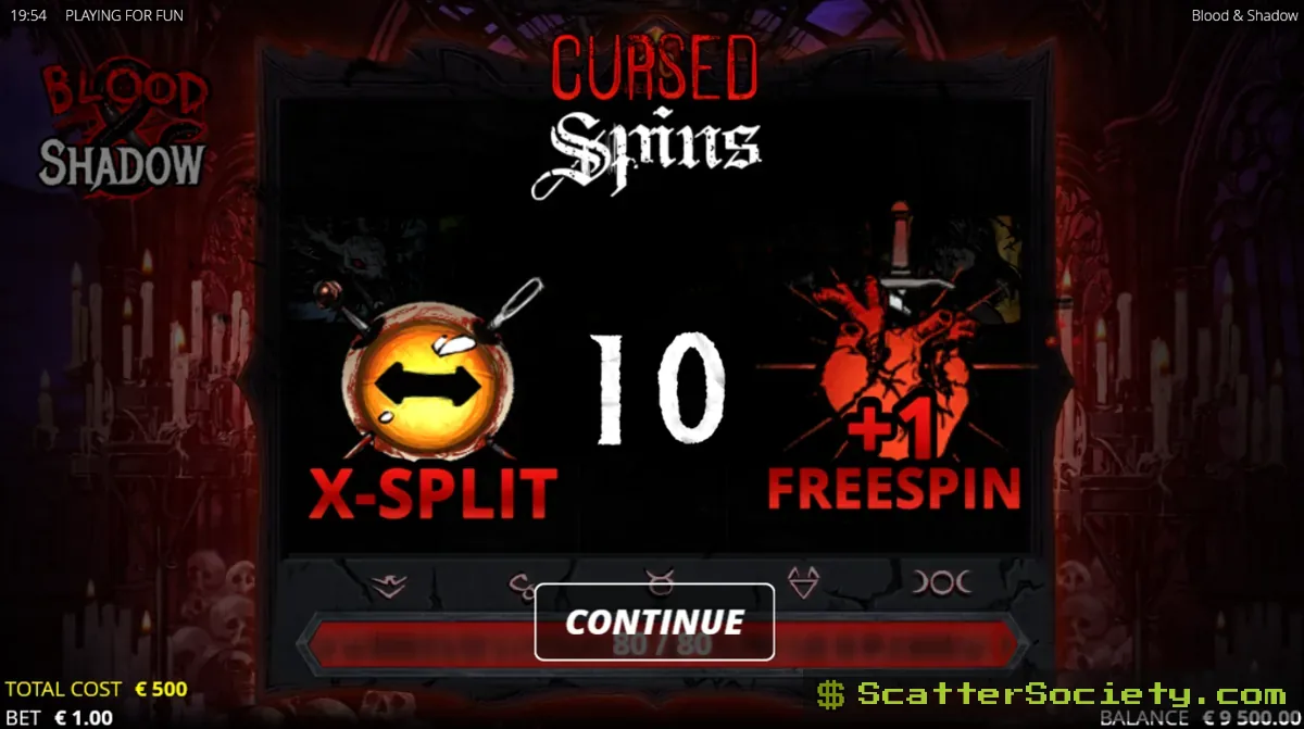 Blood and Shadow grid showing multiple sticky wild symbols locked into the bottom row during Candle Spins