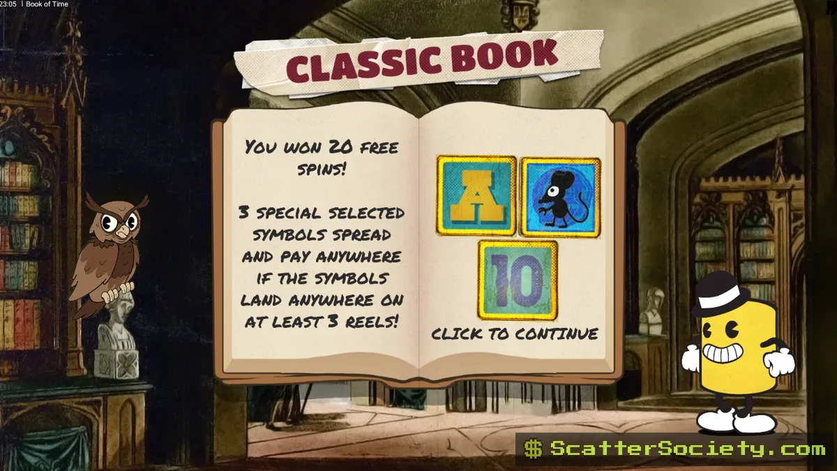Book of Time grid showing the book symbol expanding across multiple positions during It's a Classic free spins