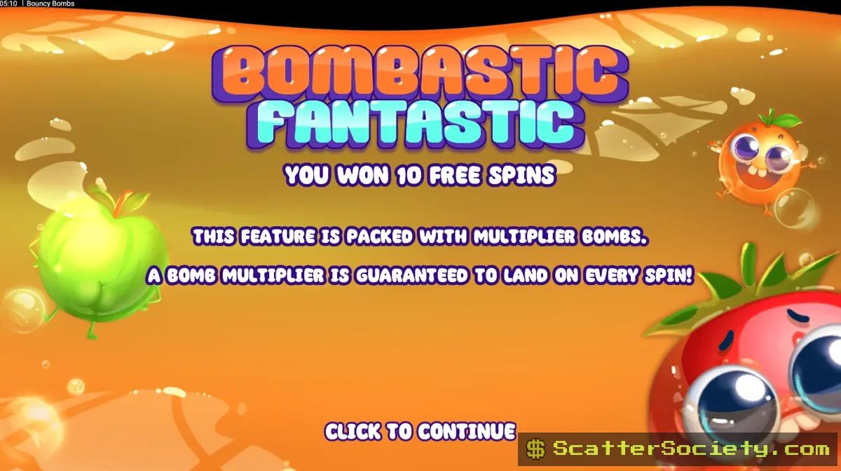 Bouncy Bombs grid showing multiple bomb multipliers exploding simultaneously and applying their combined value to the total win