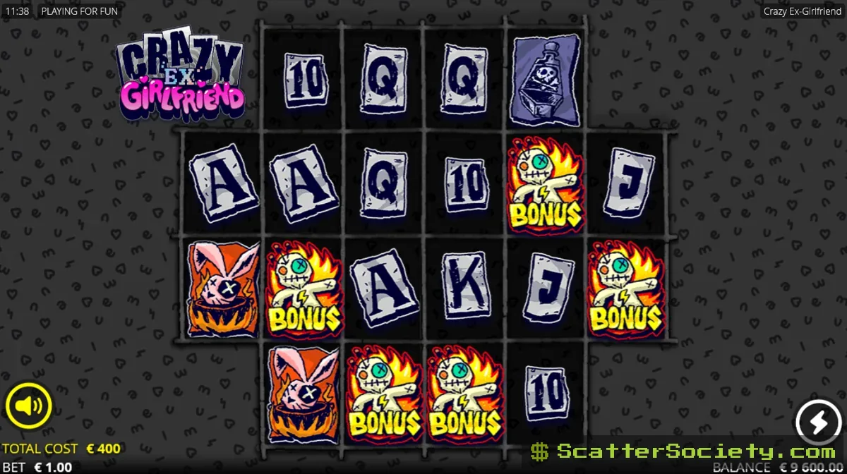 Crazy Ex-Girlfriend base game grid showing an xSplit symbol doubling multiplier values across its row
