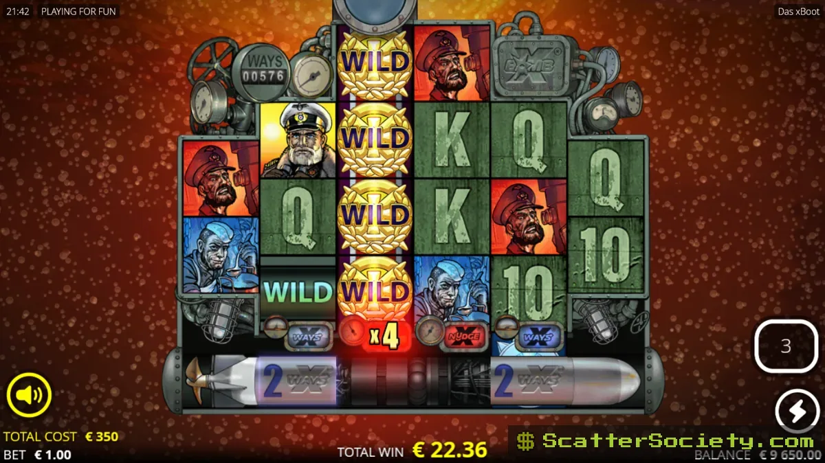 Das xBoot Wolf Pack Spins bonus screen showing multiple collected special symbols triggering additional xWays and expanding wilds
