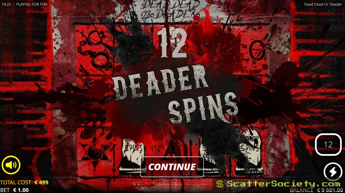Dead Dead or Deader xNudge Wild respin screen showing a sticky wild symbol with a growing multiplier during The Hanging feature