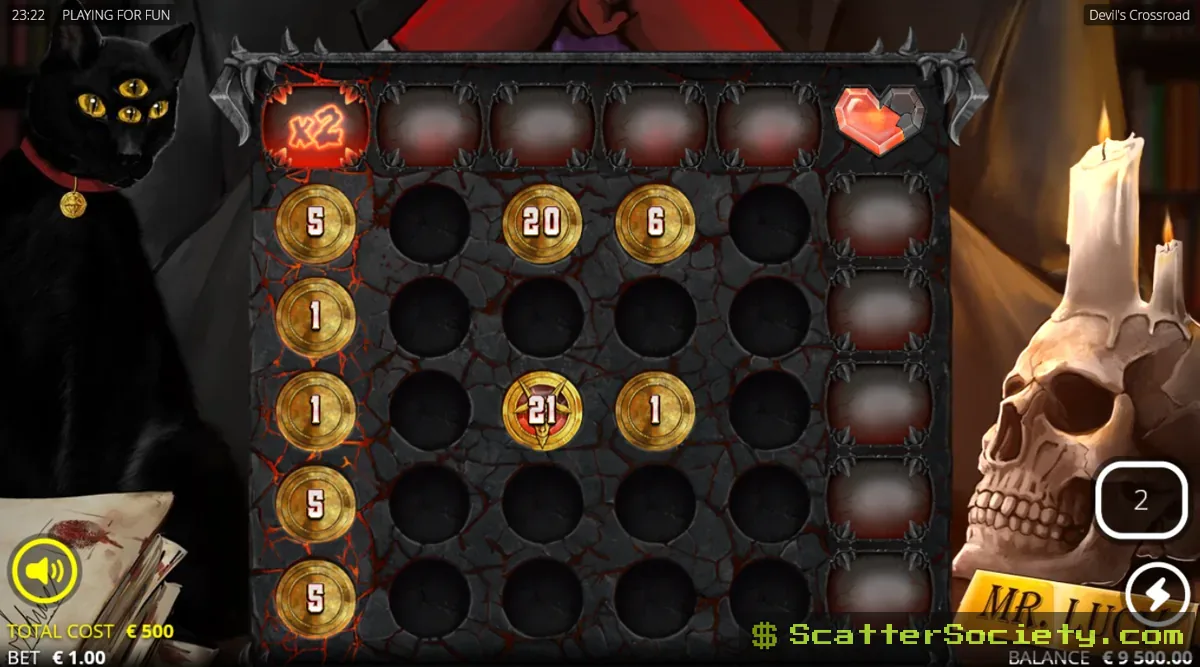 Devil's Crossroad Redemption Spins bonus screen showing a coin symbol resetting the spin counter back to 3