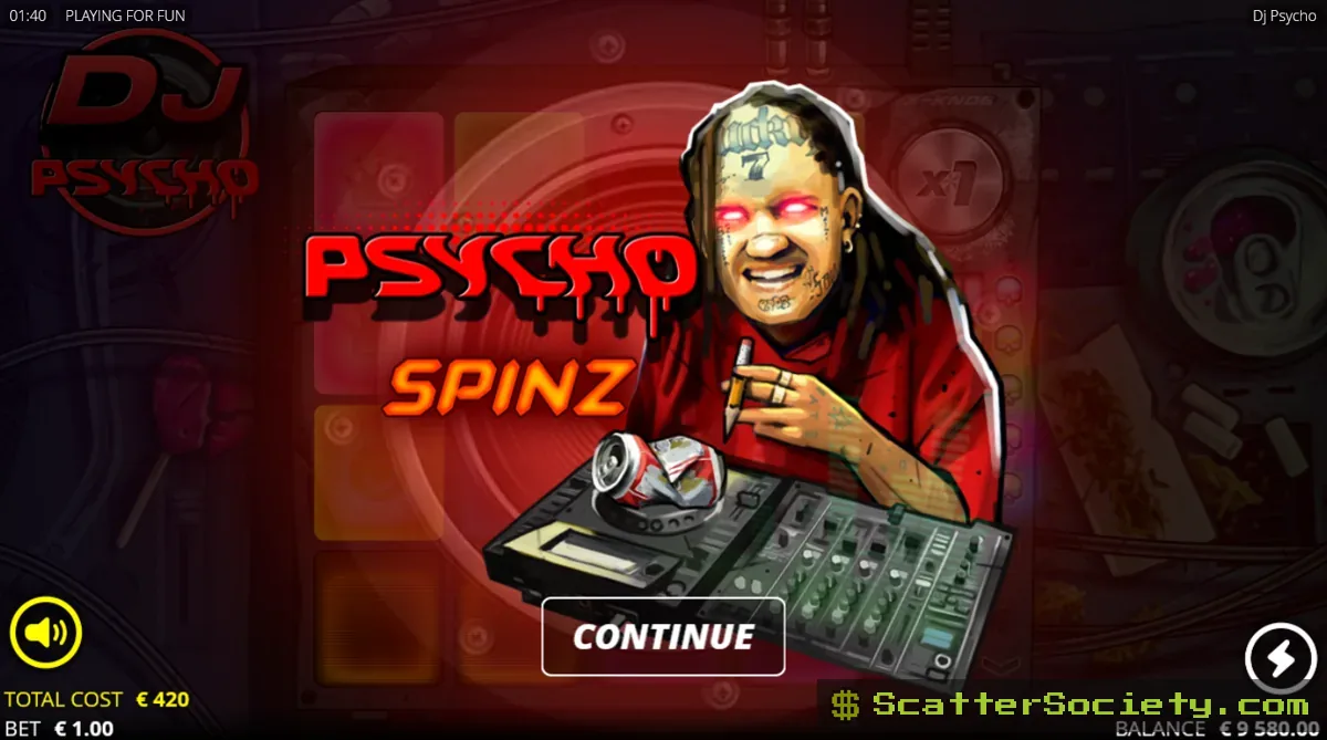 DJ Psycho grid showing the Break and Bite symbol modifiers actively upgrading and repositioning symbols