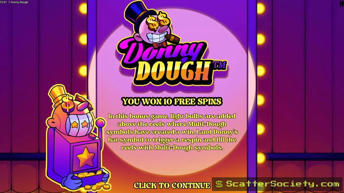 Donny Dough grid showing multiple Multi-Dough symbols combining their multiplier values across several active paylines