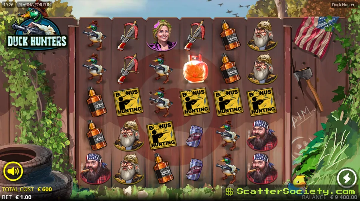 Duck Hunters base game grid showing multiple duck and hunter character symbols with position multiplier tags visible