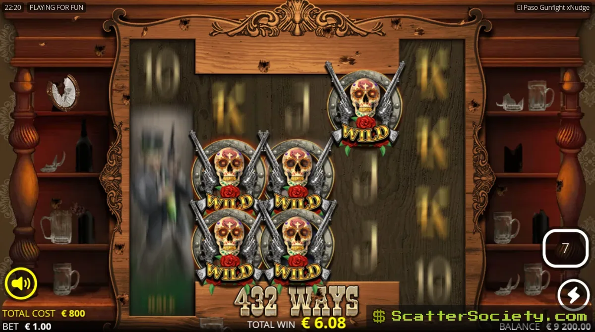 El Paso Gunfight xNudge Gunfight Spins bonus screen showing a Jumping Wild roaming the grid alongside stacked xNudge multipliers
