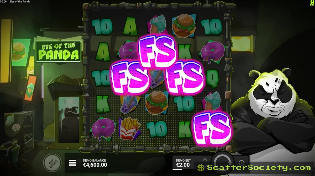 Eye of the Panda grid showing multiple Wild Panda Multiplier symbols boosting a cascading sequence of wins