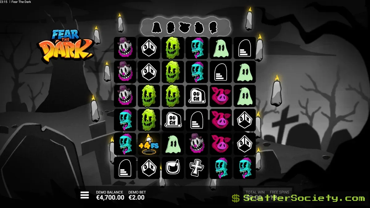 Fear the Dark Darkness Spins bonus screen showing the grid shrinking with high-value Full Moon multipliers concentrated in the remaining space