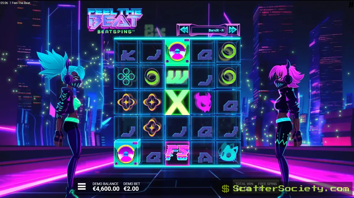 Feel the Beat grid showing multiple X Symbols stacking large multiplier values together during an active winning sequence
