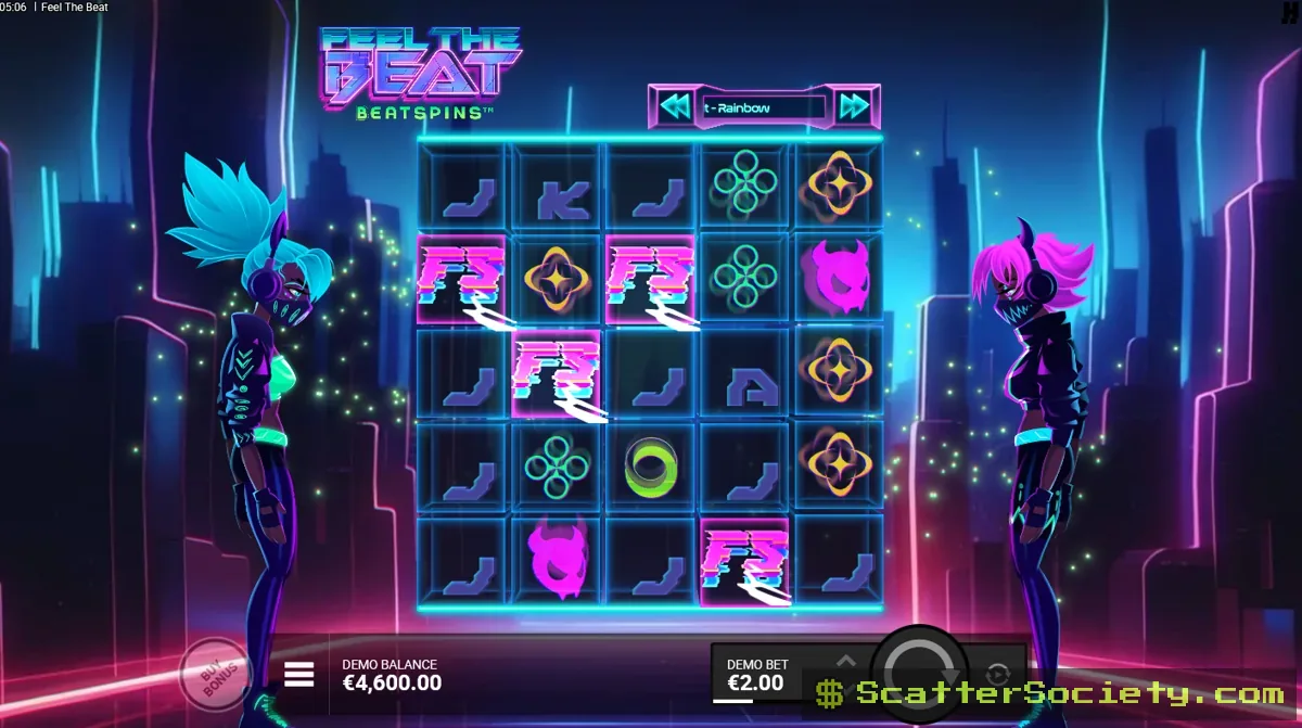 Feel the Beat Get Your Booty On The Floor bonus screen showing a sticky multiplier climbing across multiple consecutive free spins