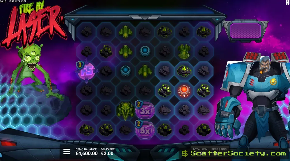 Fire my Laser grid showing a 3 Shield symbol breaking after multiple hits to release a large accumulated multiplier value