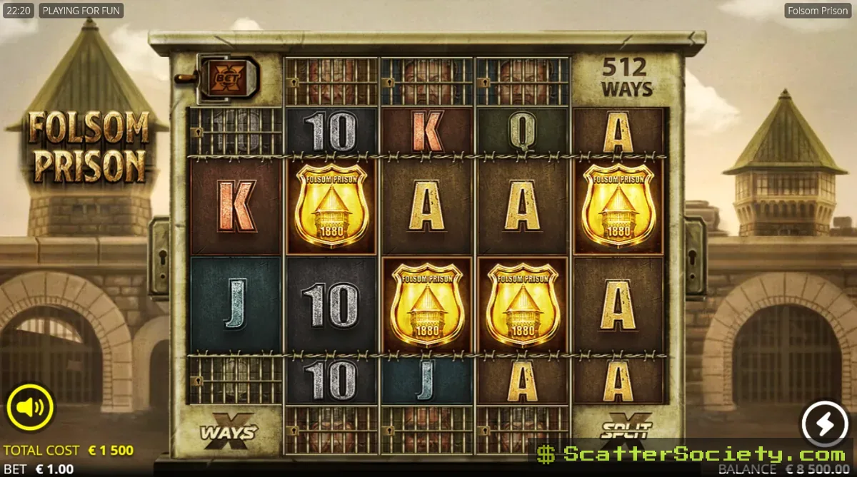 Folsom Prison base game grid showing the restricted 2-row starting layout with locked positions above and below