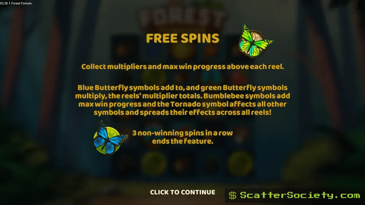 Forest Fortune grid showing the Wind feature filling the entire 5x5 grid with wild symbols for an instant payout