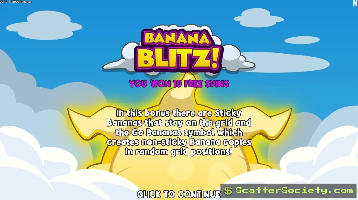 FRKN Bananas grid showing a Banana wild symbol spreading across multiple positions after triggering a winning combination