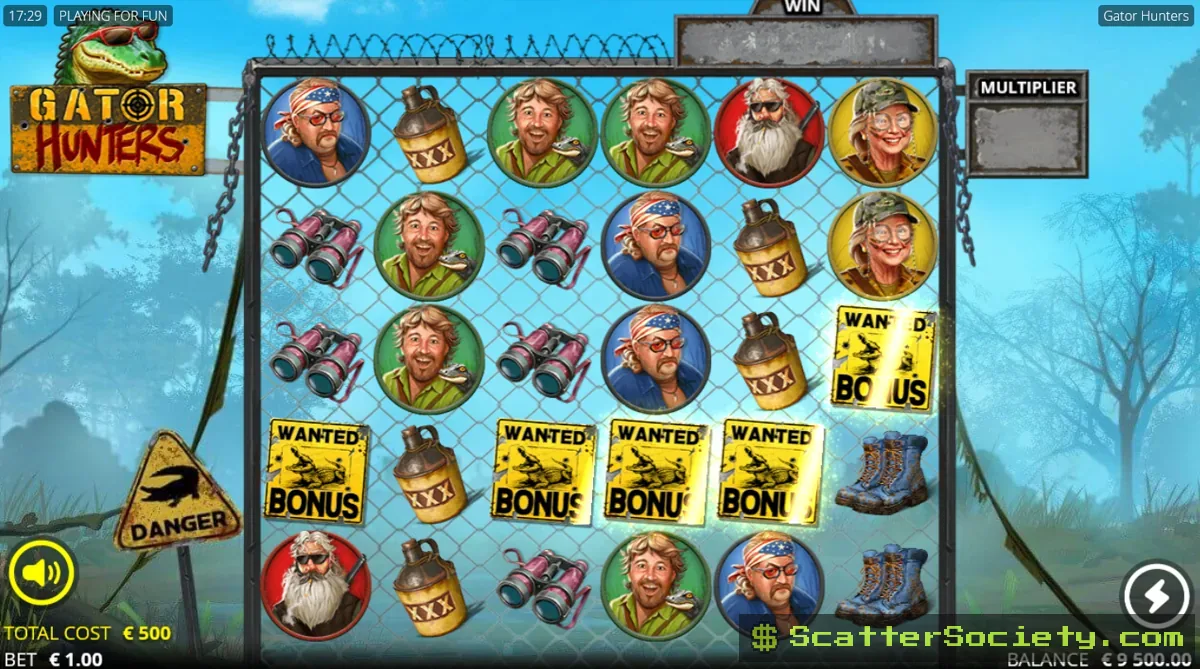Gator Hunters base game grid showing a red Eater symbol removing several regular symbols before transforming into a wild
