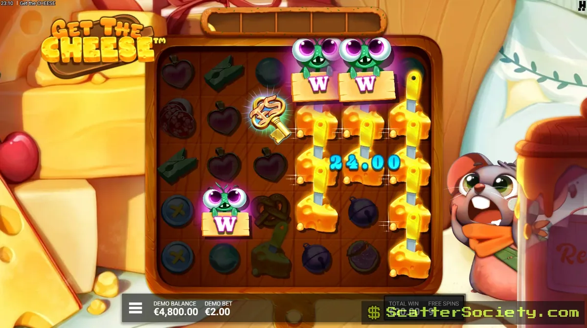 Get the Cheese bonus screen showing the mid round upgrade path with accumulated cheese symbols pushing toward a higher bonus tier