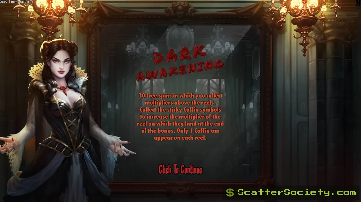Immortal Desire grid showing an active Blood Reel with an attached multiplier applying specifically to vampire symbols