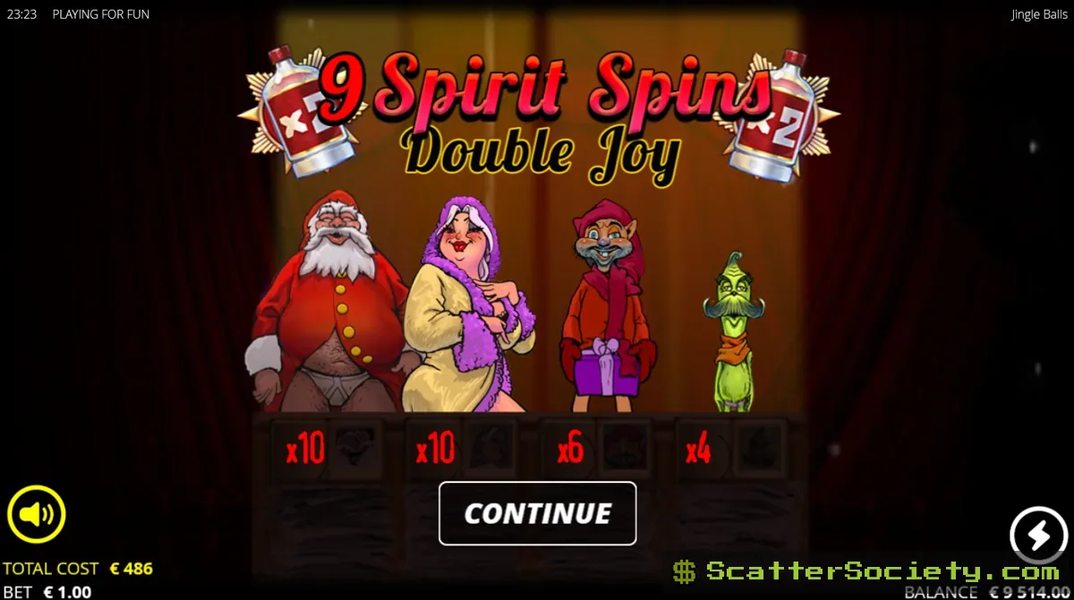 Jingle Balls base game grid showing reels 5 and 6 locked behind a Christmas star symbol