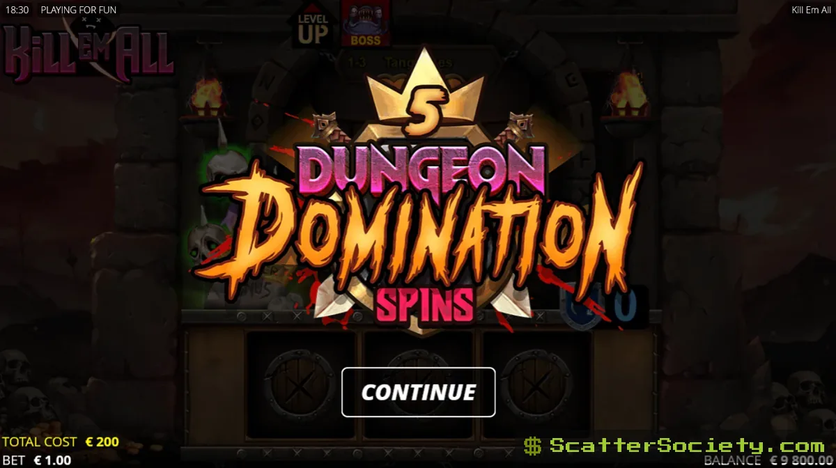 Kill Em All treasure chest opening screen showing a cash prize alongside a chest level-up indicator