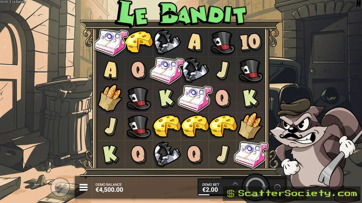 Le Bandit base game grid showing multiple Golden Squares illuminated among a winning cluster of symbols