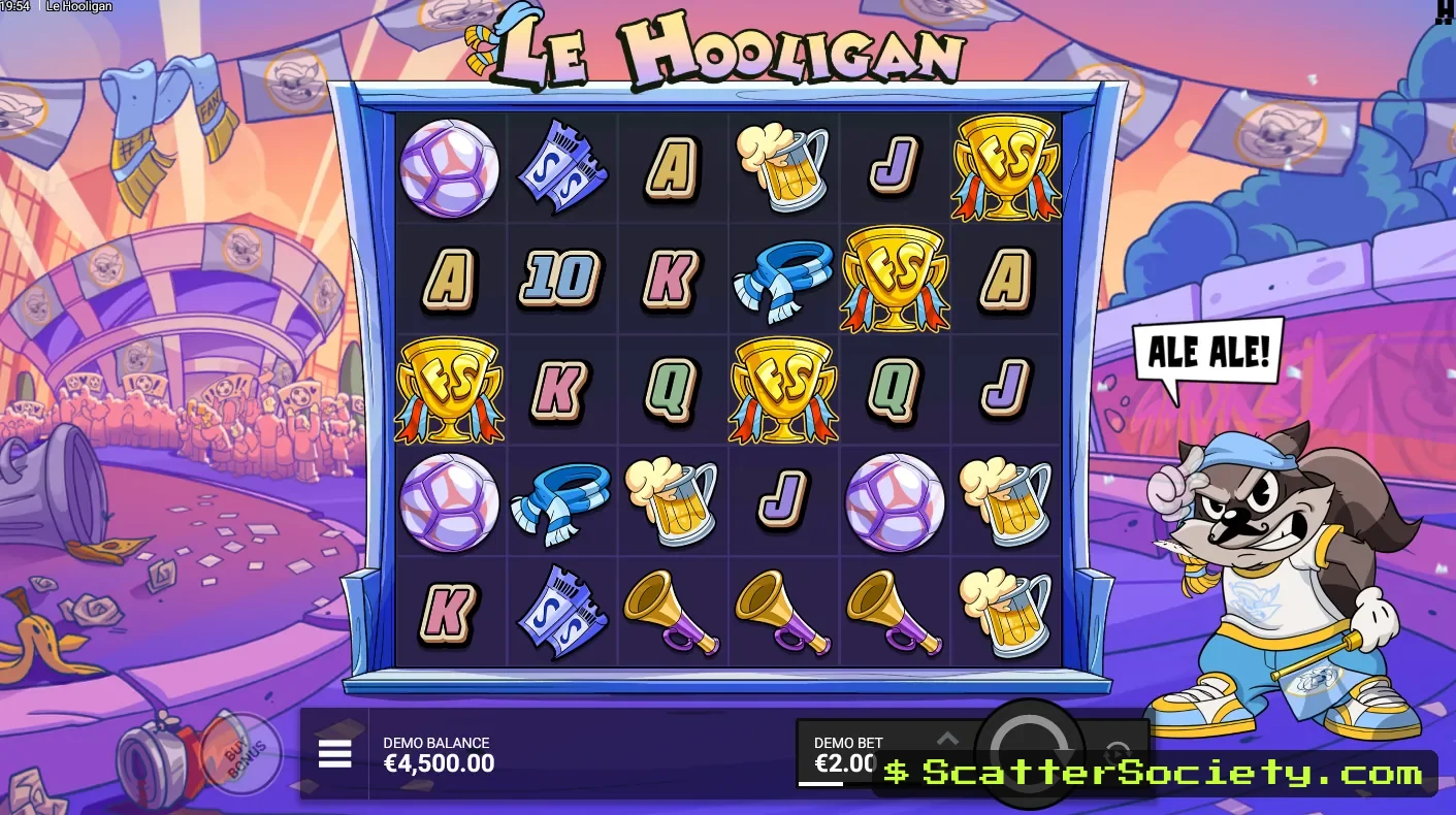 Le Hooligan base game grid showing inactive Marked Squares waiting for a Rainbow symbol to reveal their contents
