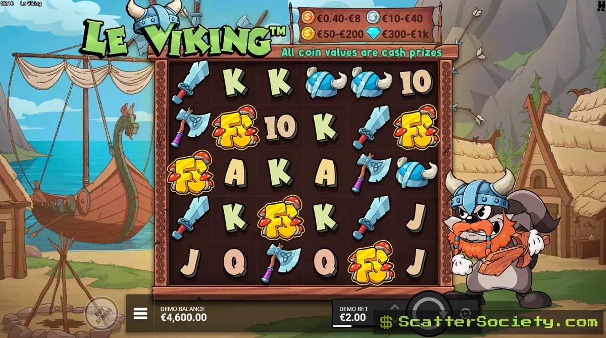 Le Viking base game grid showing multiple Viking gear symbols connecting across the 15625 ways to win