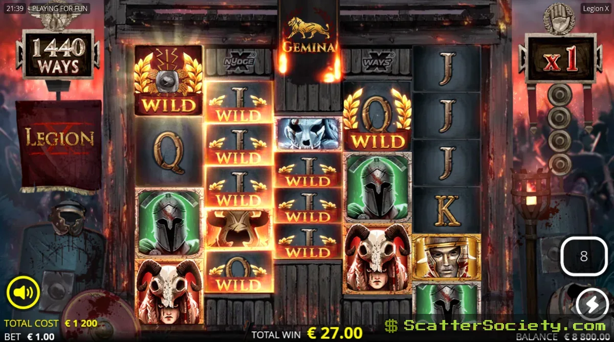 Legion X Gemina Spins bonus screen showing both Infectious Wilds and Infectious xWays active simultaneously across the grid