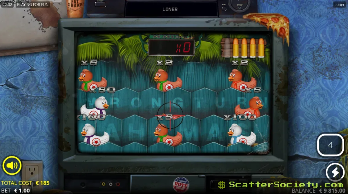 Loner bonus selection screen showing three choices: Tick Tick Boom, Pin The Win, and Shoot Shoot Duck