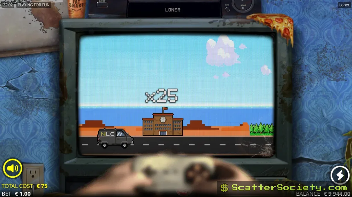 Loner God Mode feature showing Monitor symbols revealing M A X letters for an instant max win