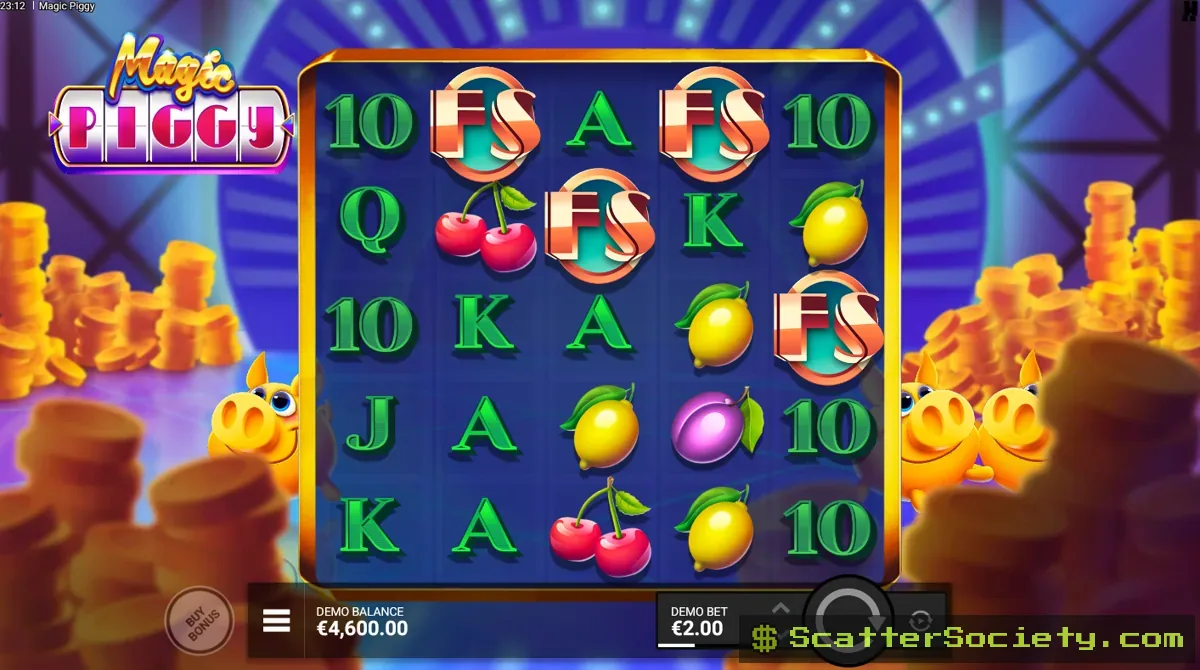 Magic Piggy base game grid showing a Bill Stack symbol displaying an instant cash prize value