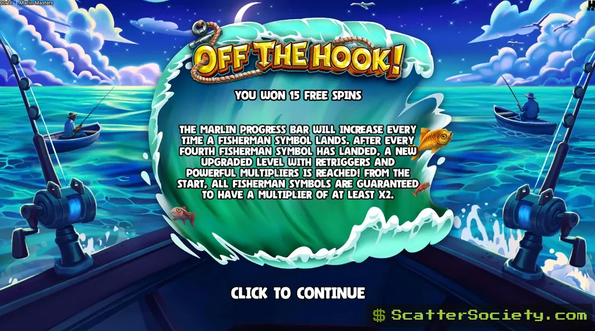 Marlin Masters grid showing multiple Marlin symbols with prize values connecting across a payline to trigger the Lootlines mechanic