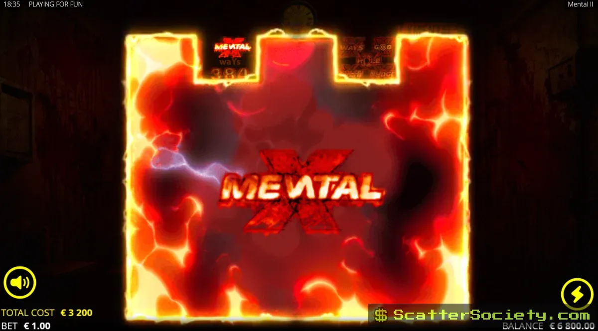 Mental II Experimental Spins bonus screen showing multiple split symbols and Enhancer Cell modifiers active at once