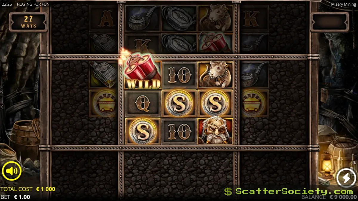 Misery Mining base game grid showing an xBomb exploding next to a locked barrier position and moving it one step outward