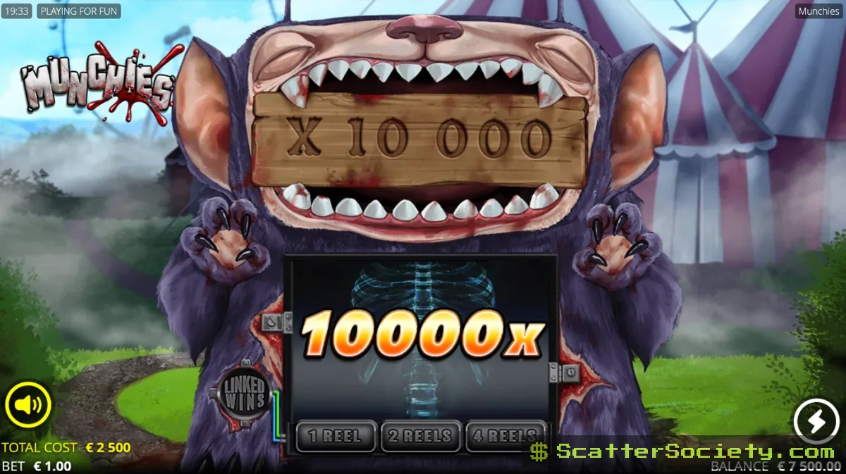 Munchies Devour Spins bonus screen showing multiple locked-in high value multipliers across all four active reels