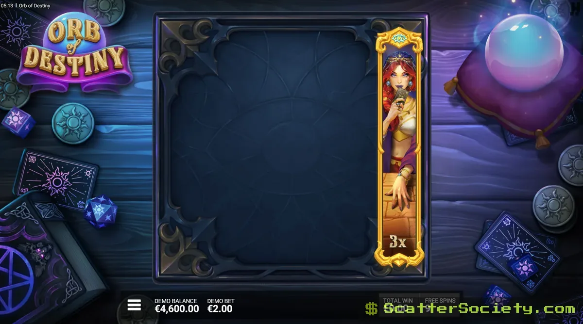 Orb of Destiny Future Fortune Free Spins bonus screen confirming 10 free spins with guaranteed respins on every new Lady Fortune reel