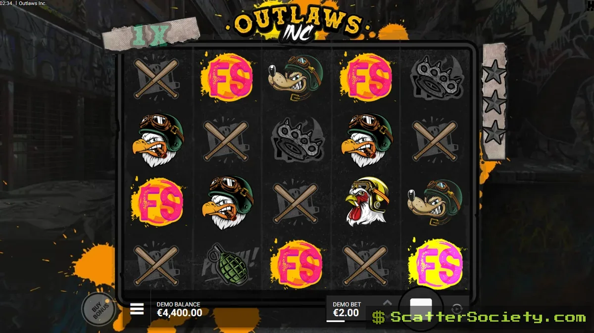 Outlaws Inc base game grid showing the Star Bar tracking a rising Global Multiplier above the reels