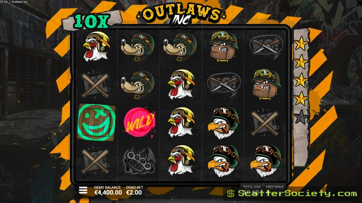 Outlaws Inc Free Spins Bonus screen showing refilling lives alongside a rapidly climbing Global Multiplier value