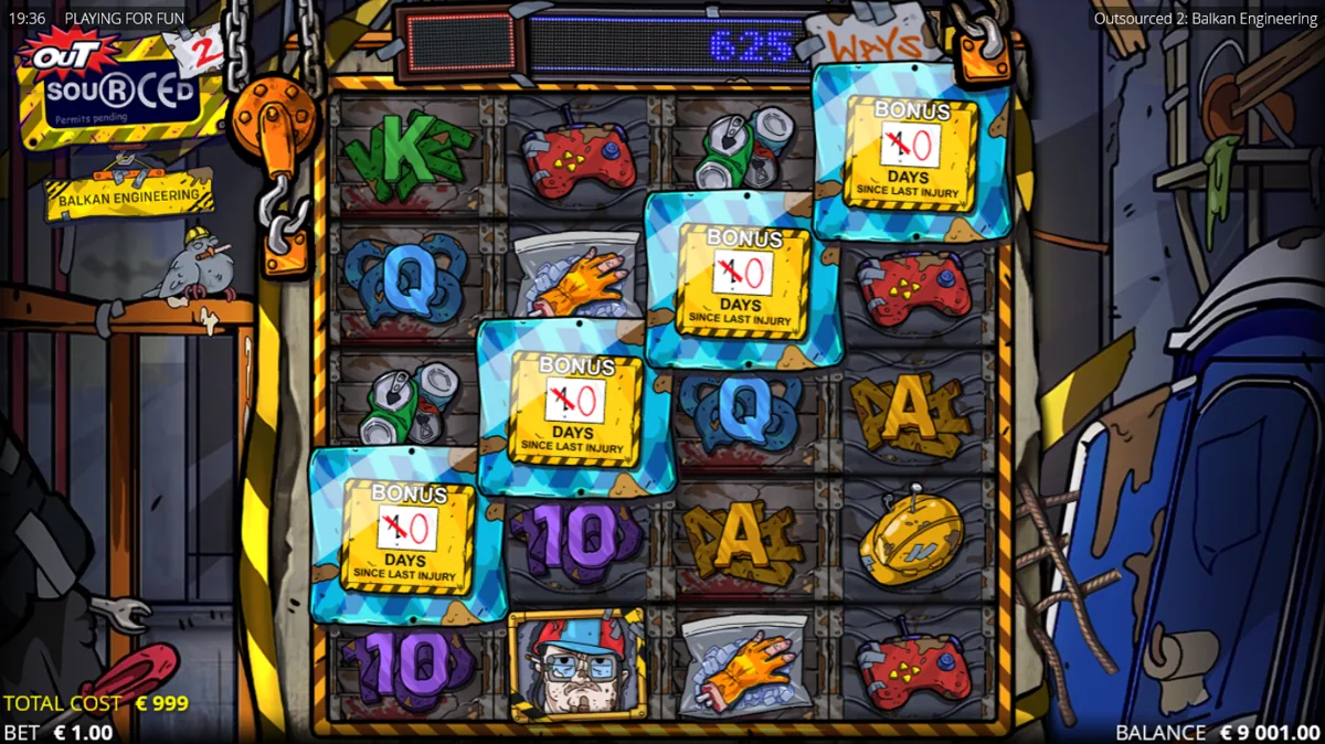 Outsourced 2 base game showing multiple Bonus symbols worth zero days since last injury