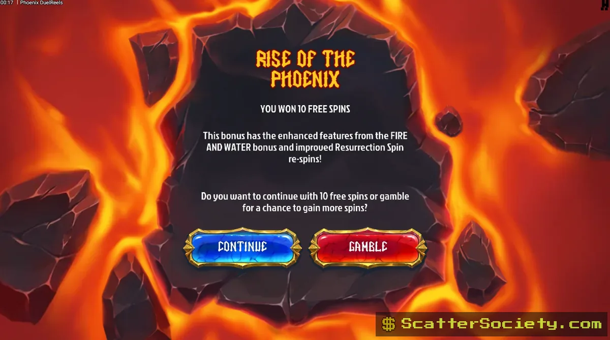Phoenix DuelReels grid showing the fiery phoenix and icy dragon dueling with a multiplier value being applied to the winning combination
