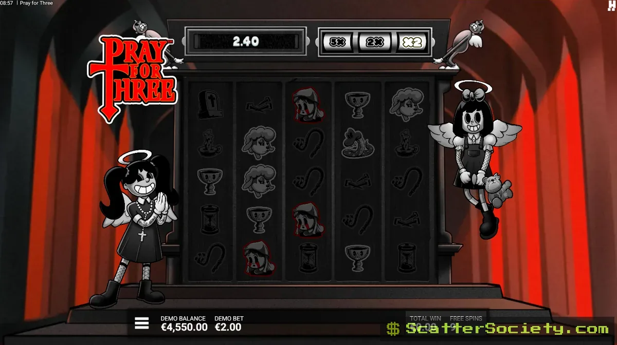 Pray for Three Flames of Fortune bonus screen showing a guaranteed Divine Prayer Hand activating all three Wheel of Sin sections