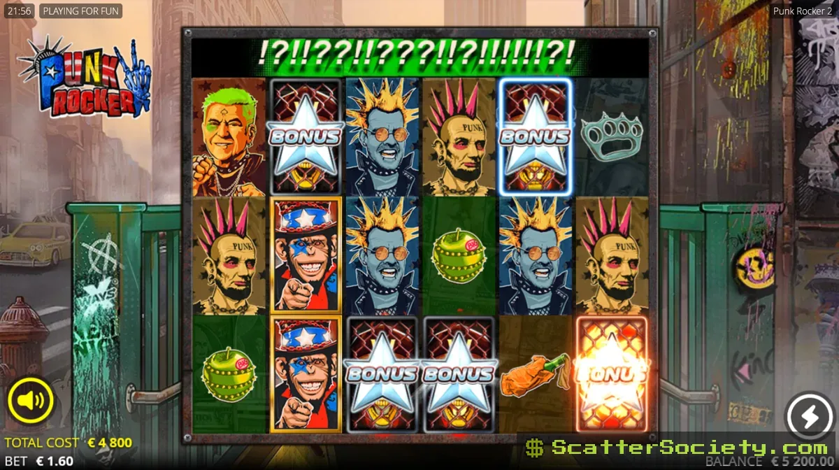 Punk Rocker 2 grid showing both top and bottom Train Enhancers active simultaneously revealing xWays and Molotov Wild symbols