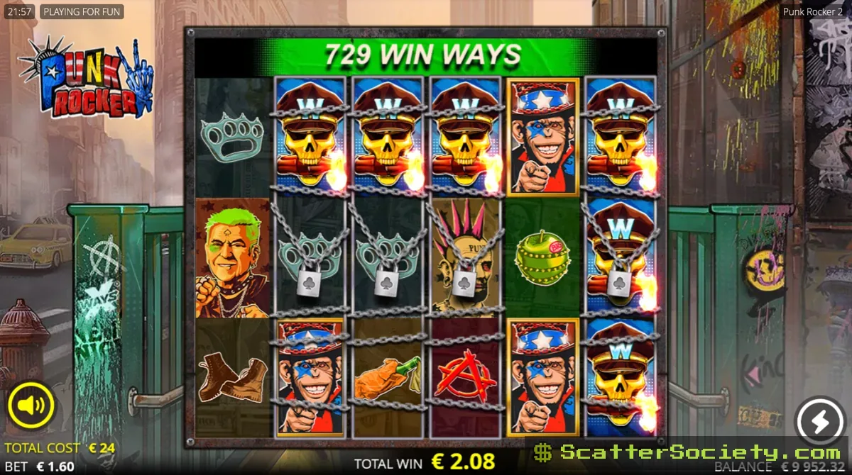 Punk Rocker 2 Mass Transit BBQ Spins bonus screen showing a Burning Cart converting jumping wilds into burning jumping wilds with additive multipliers
