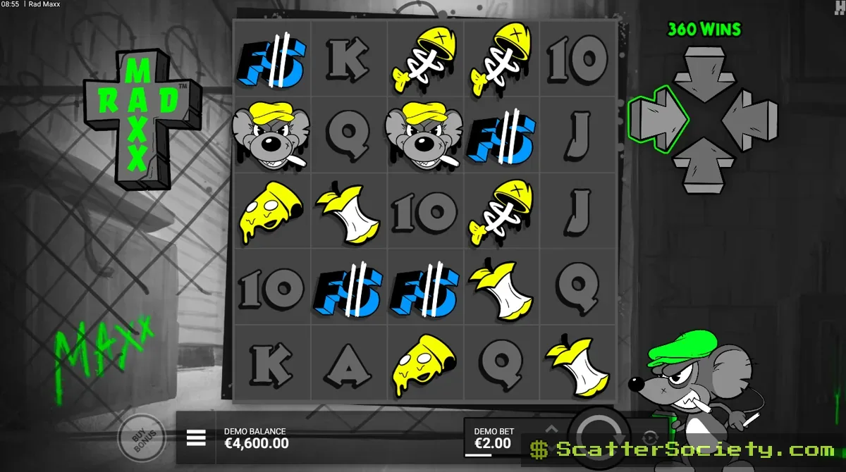 Rad Maxx base game grid showing four Pay Direction Arrows indicating omnidirectional win evaluation